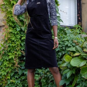 Black Stretch Corduroy Long Pinafore Dress